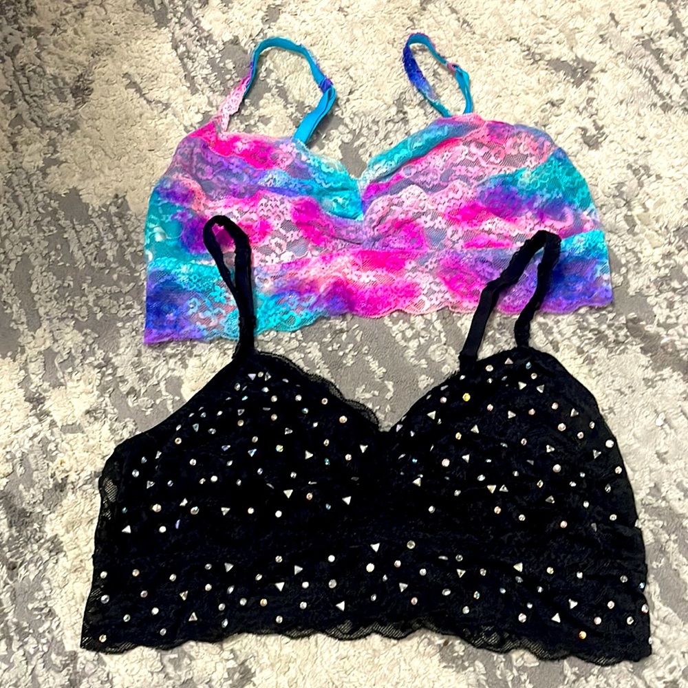 Pink lace bralettes